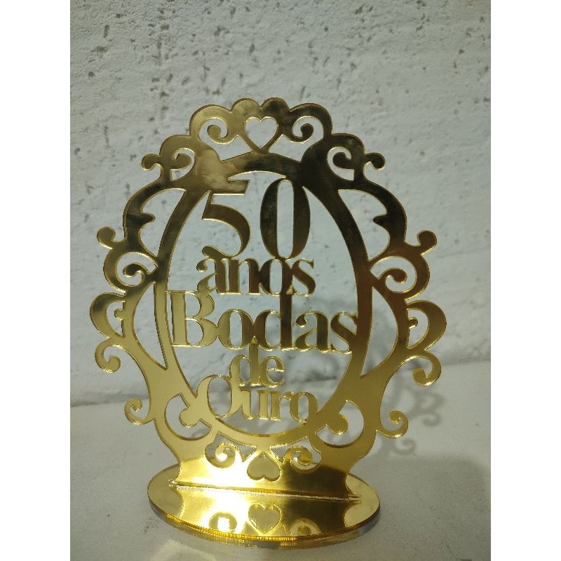 Totem Topo de Bolo Bodas de ouro acrílico dourado Premium