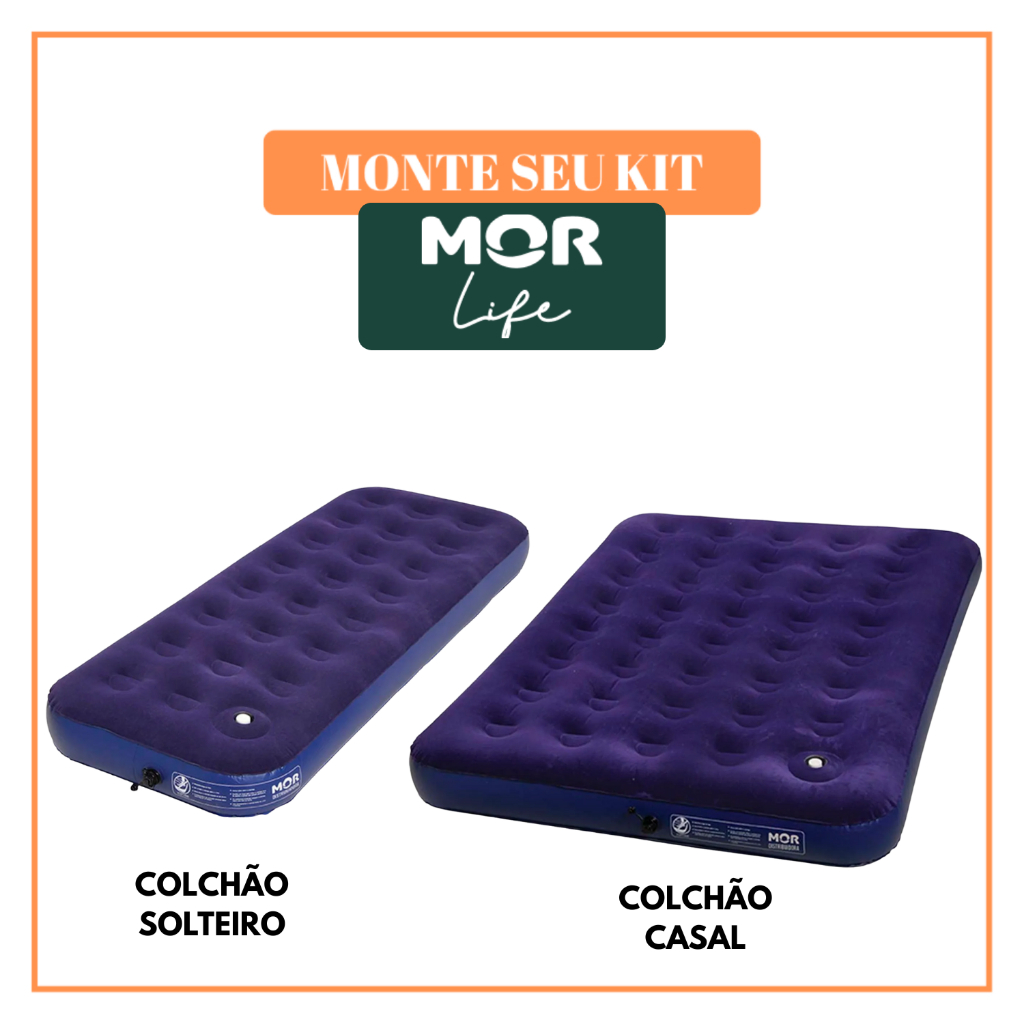 Colchão Inflável de Solteiro Casal Com Inflador Acoplado Mor Combo Kit em Oferta na Shopee
