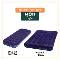 Colchão Inflável de Solteiro Casal Com Inflador Acoplado Mor Combo Kit