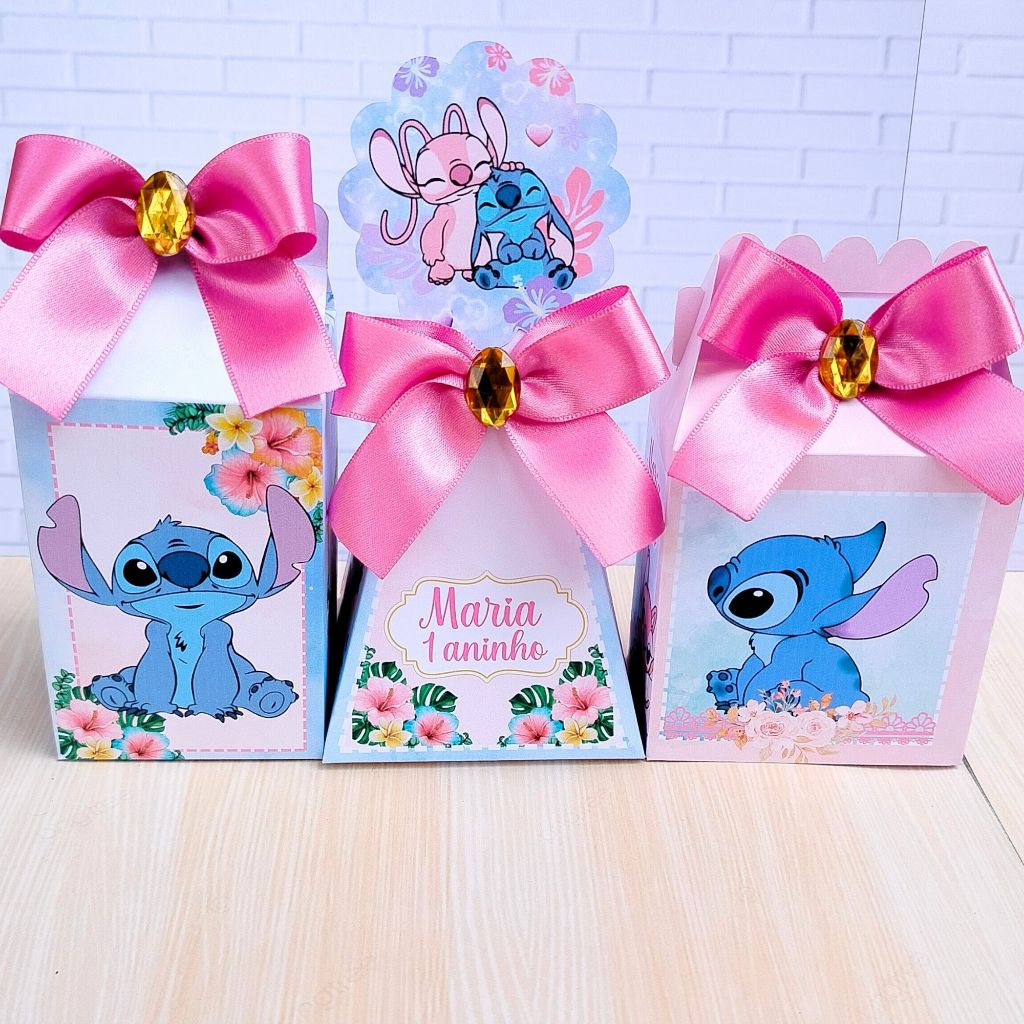 Kit Caixinhas Personalizadas Stitch e Angel PEGUE E MONTE|Lembrancinhas Personalizadas/ Festa Infantil Stitch