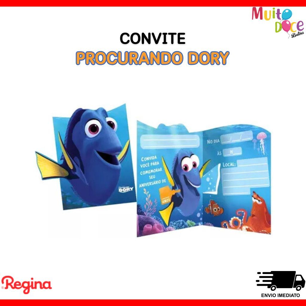 Convite de Aniversário Procurando Dory Nemo - 8 Unidades - Para Festa Infantil Decoração Temática
