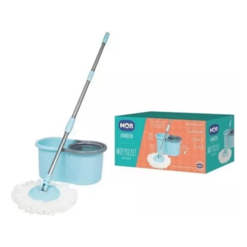 Mop Esfregão + Balde 8L Giratório Mor Centrifuga Limpador Azul Rosa Pocket Limpeza em Oferta na Shopee