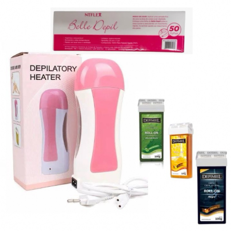 KIT Aparelho Aquecedor De Cera Quente Roll On + Refil De Cera Rolon + Papel em Oferta na Shopee