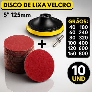 Kit Base Suporte 125mm com Adaptador M14 + 10 Lixas Sem Furos Com Velcro 5" Furadeira Esmerilhadeira