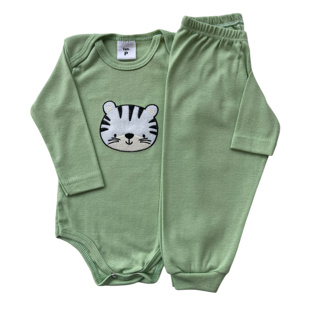 Conjunto Bebê Body Bordado Tigre - Manga Longa e Calça Mijão em Oferta na Shopee