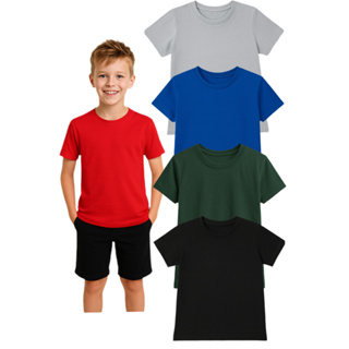 camisa infantil blusa juvenil básica cores lisas algodão em Oferta na Shopee