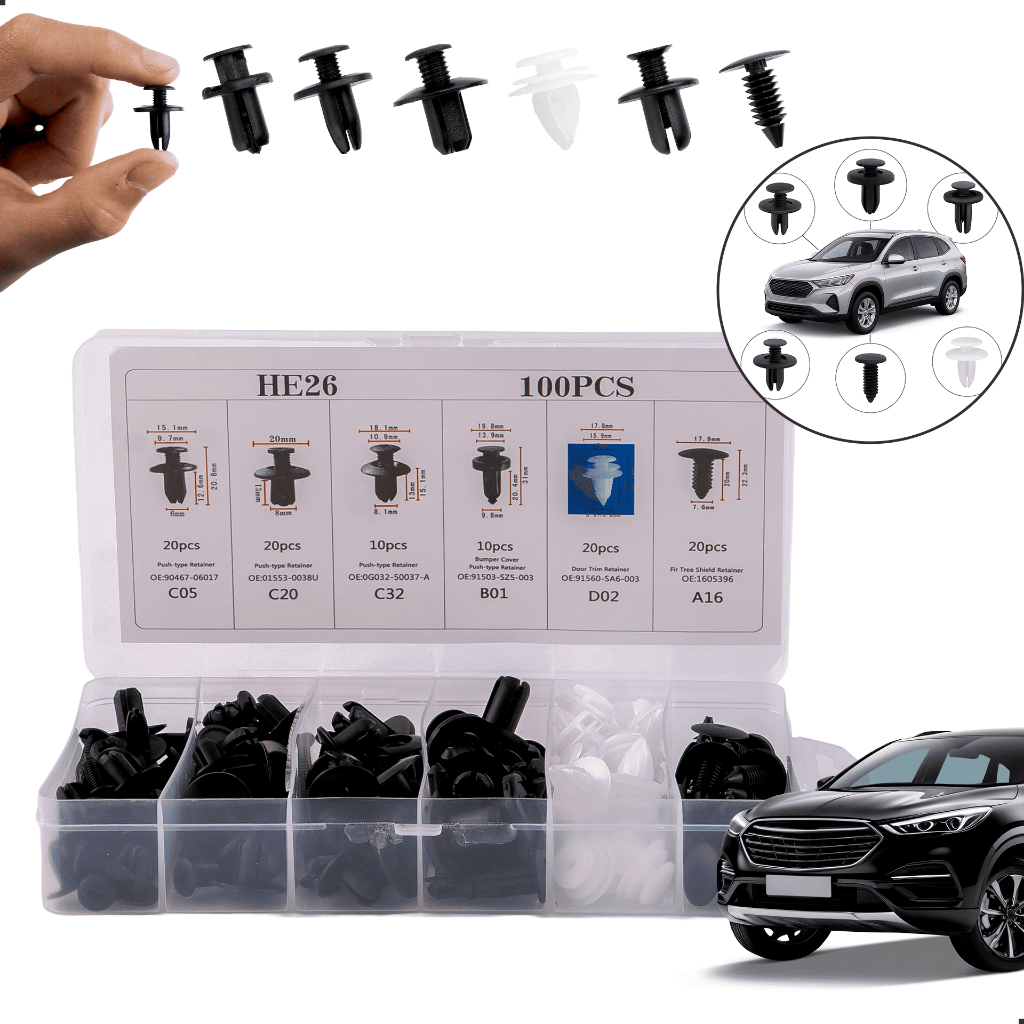 Kit 100 Presilha Grampo Parabarro Parachoque Universal Carro Kit 100 Presilha Grampo Parabarro Parachoque Universal Carro