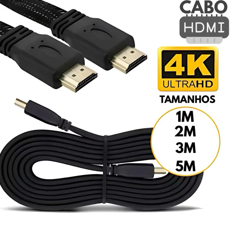 Cabo Hdmi Alta Resolução Full HD 4K 1M 2M 3M 5M Reforçado Revestimento Interno e Nylon Externo em Oferta na Shopee