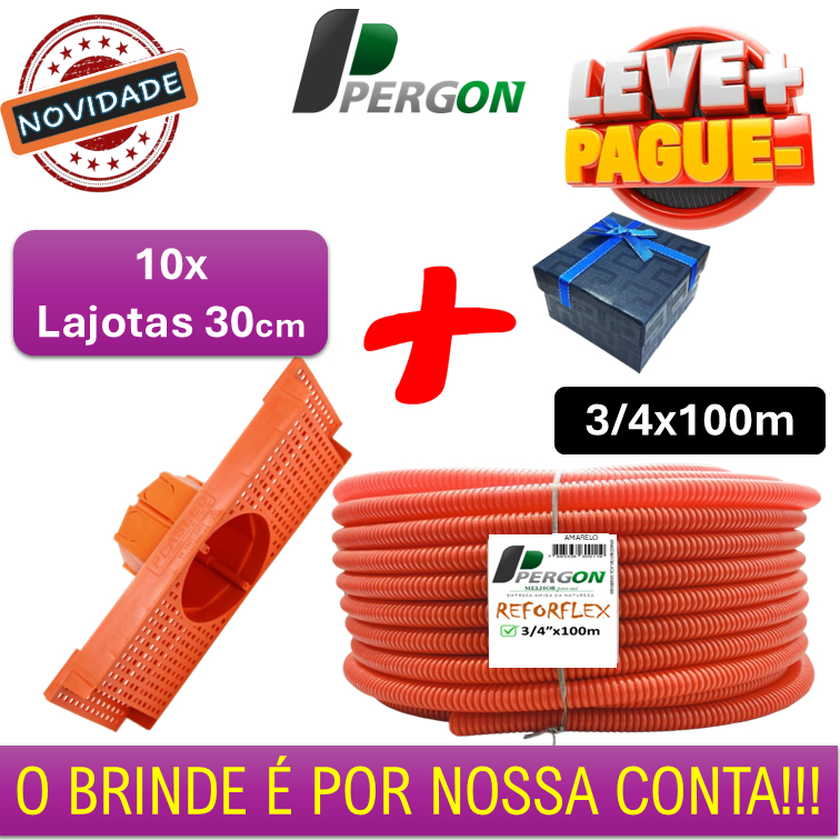 🌟 Kit para sua Laje 🌟 Conduíte Laranja Reforçado Pergon 3/4"x 100mts + 10x 🌟Lajotas de Teto 27/30cm + brinde para você!! em Oferta na Shopee