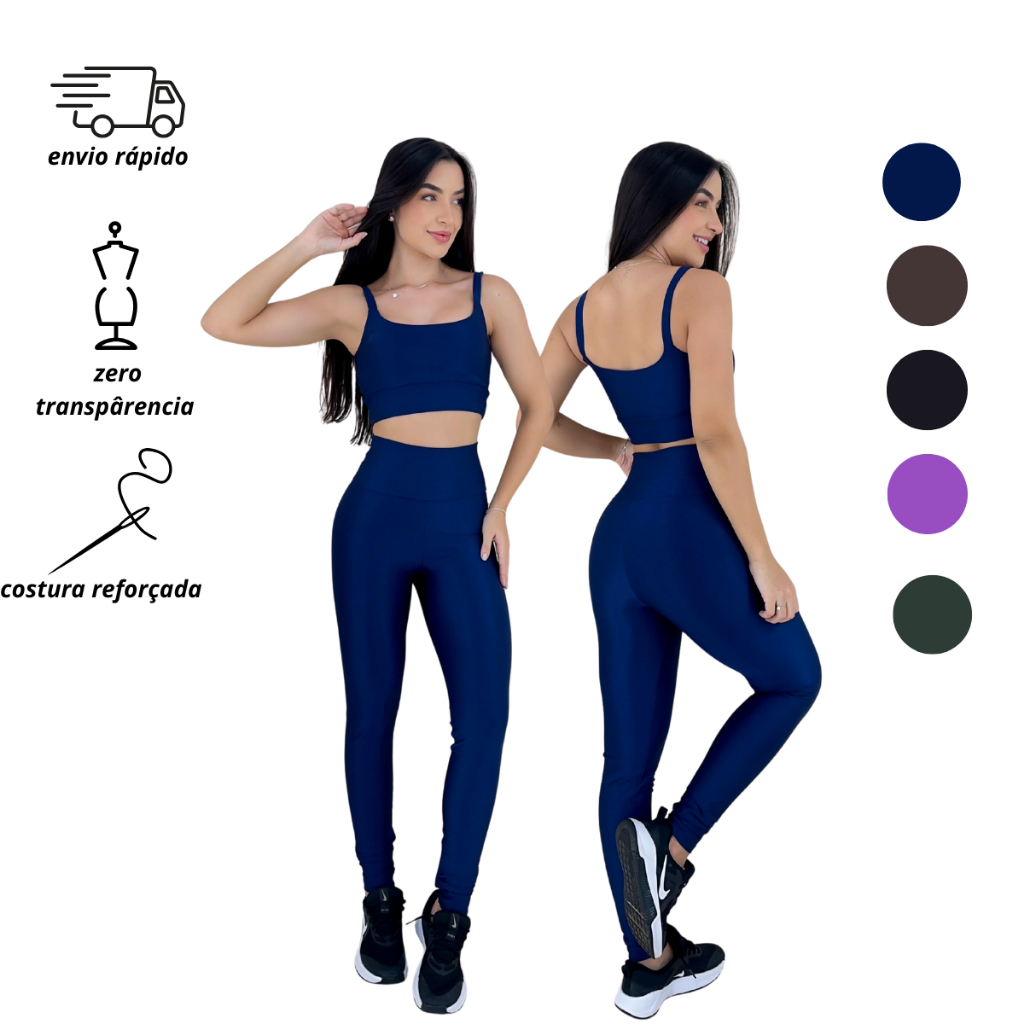 Conjunto Feminino Suplex Microcanelado Top E Calça  Zero Transparência Confortável E Modelador