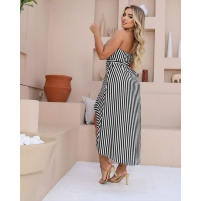 Vestido tomara que caia listrado com bojo veste m em Oferta na Shopee