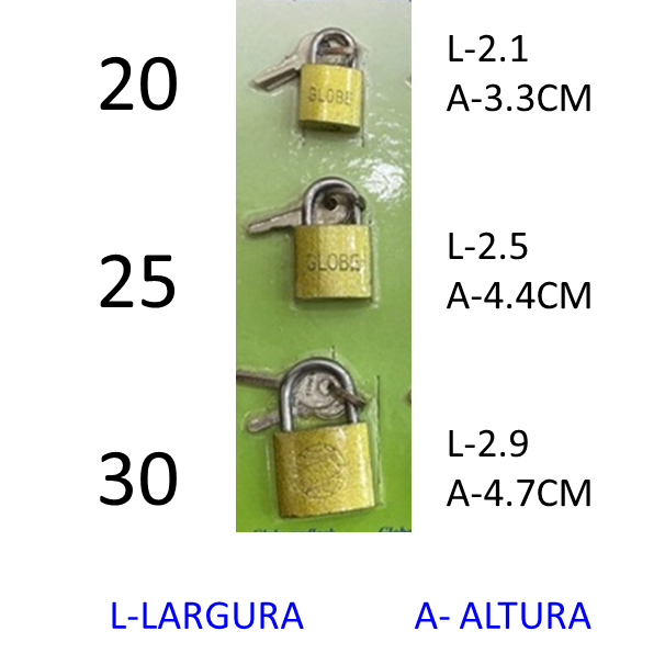 CADEADO PESADO 20-25-30 KIT 3 UN DIVERSOS