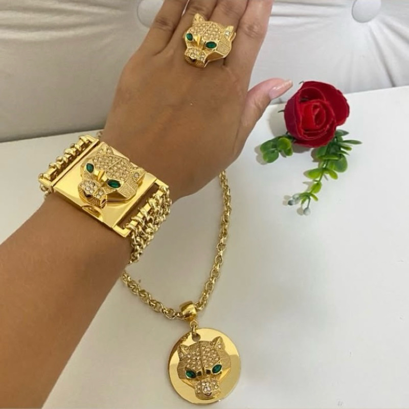 KIT OU PEÇAS AVULSAS TIGRE LUXO FEMININO – ANEL, PULSEIRA OU COLAR EXCLUSIVO SEMI JOIA TIGRE