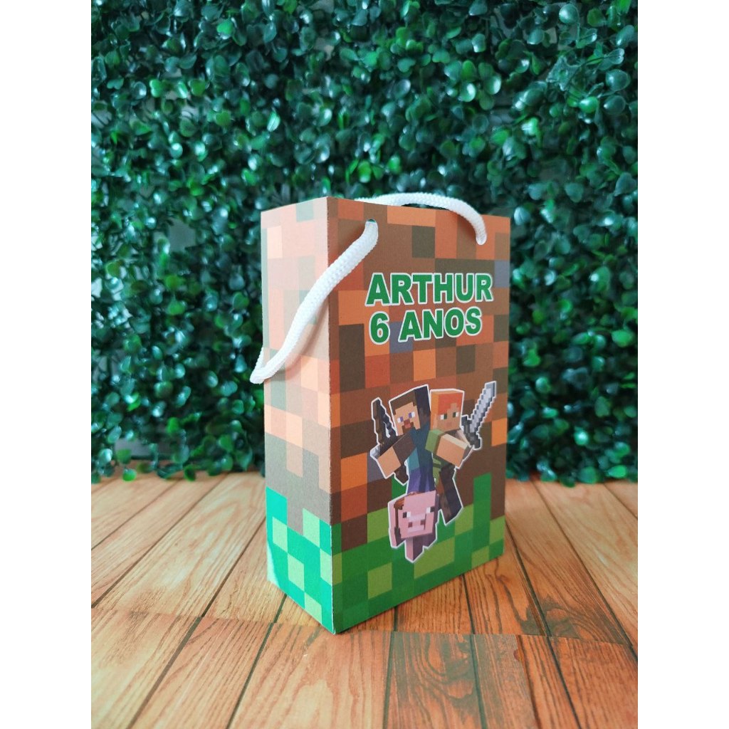 Sacolinha Surpresa Personalizada de Aniveversario para Festa Infantil de Criança Mimo Lembrancinha Minecraft