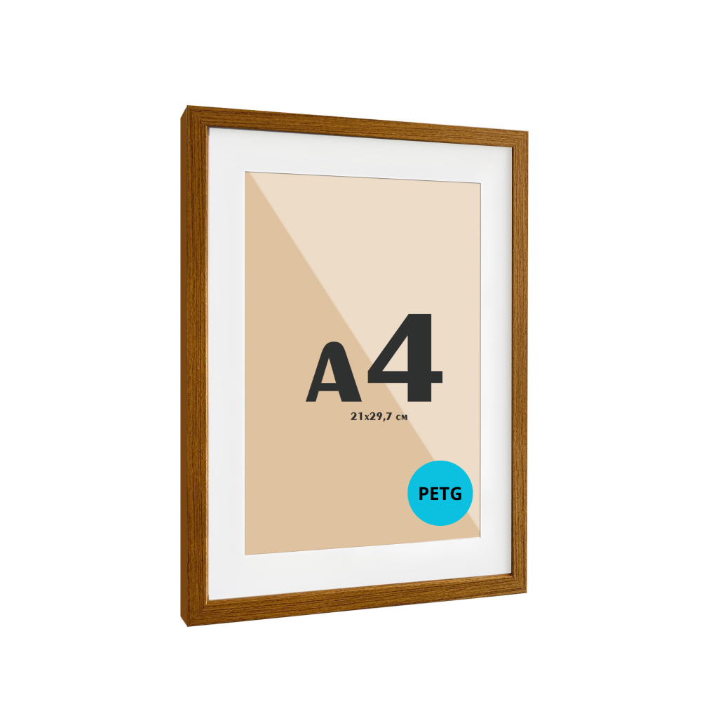 Moldura Quadro A4 21x30 cm Com PETG E Paspatur De 3 Cm P/ Imagem  -  FREIJÓ