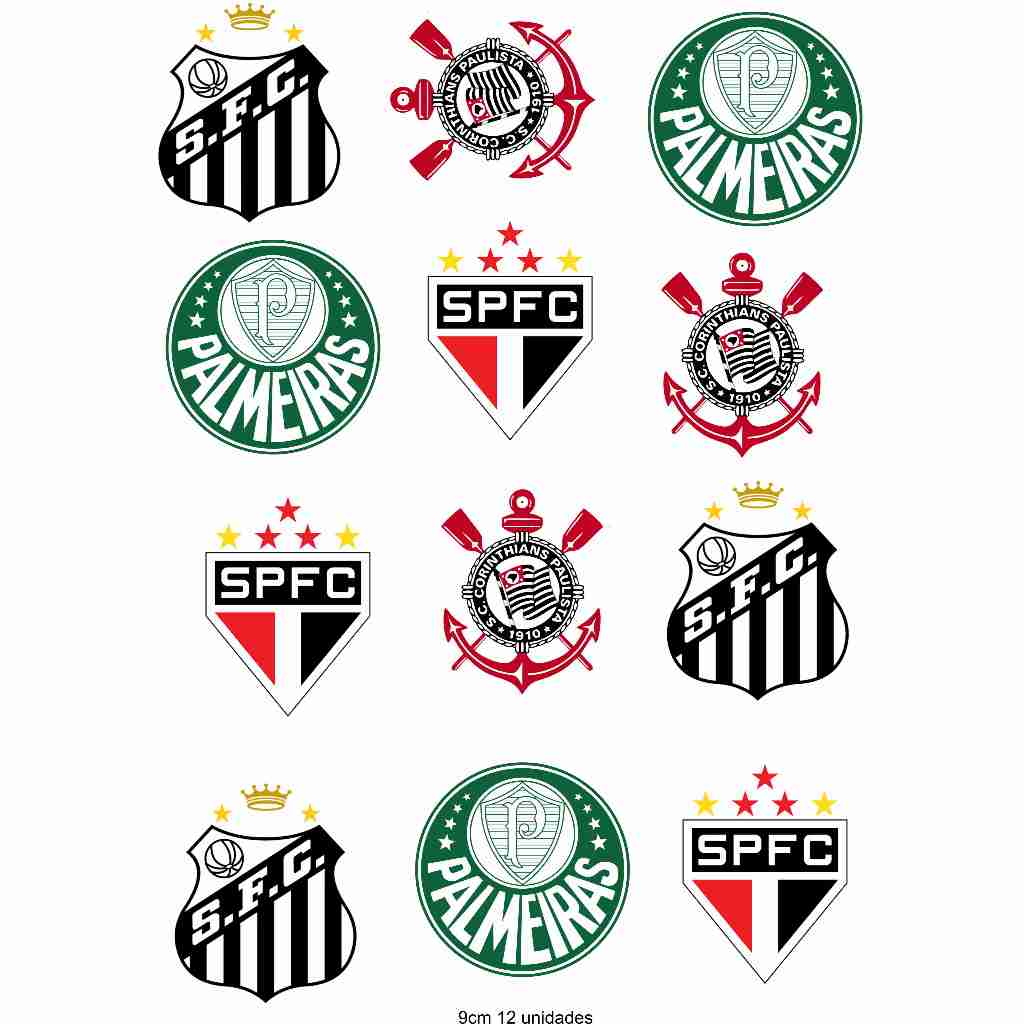 KIT Colante adesivo DTF UV - TIMES PAULISTAS C/12 / 14 ou 16 unidades (Aprox.9CM ALTURA CADA)
