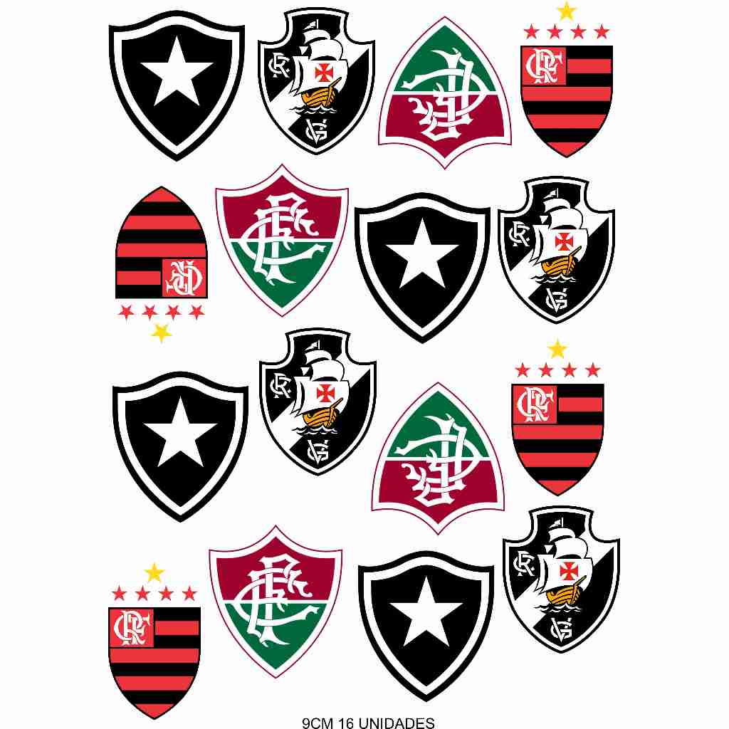 KIT Colante adesivo DTF UV - TIMES CARIOCAS C/ 16 ou 20 UNID (Aprox.9CM ALTURA CADA)