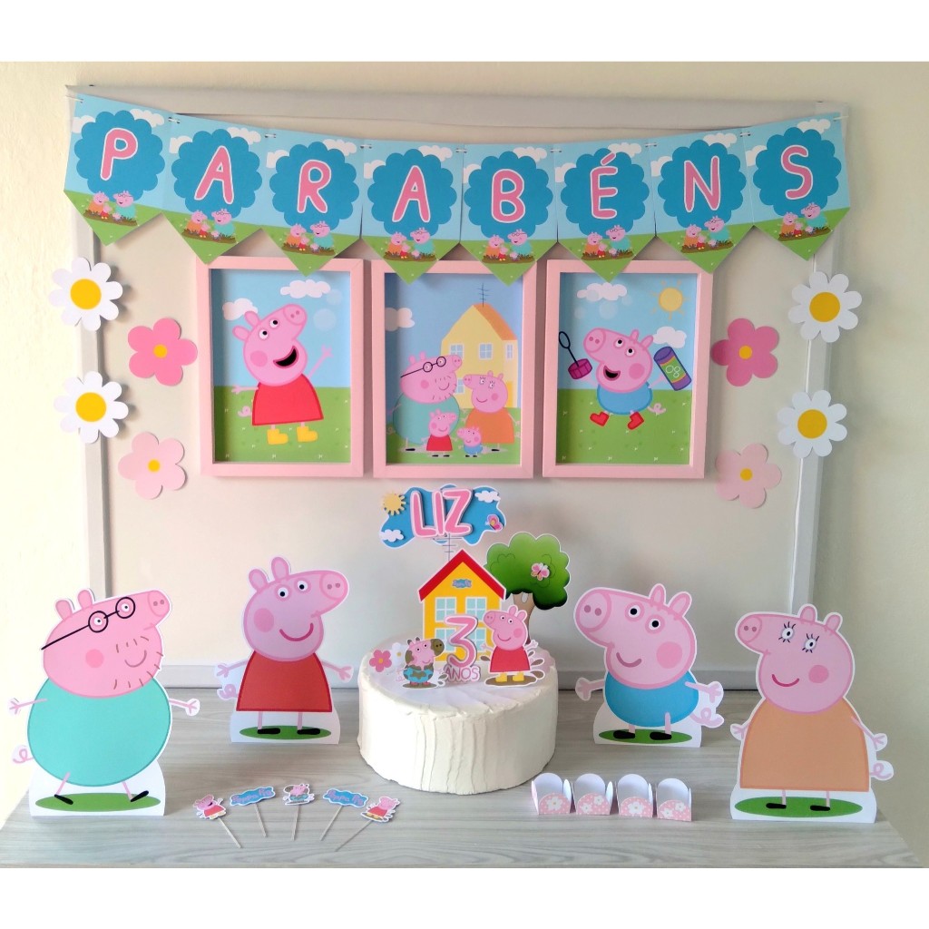 Papelaria de festa  decoração peppa personalizada - escolha o tamanho em Oferta na Shopee