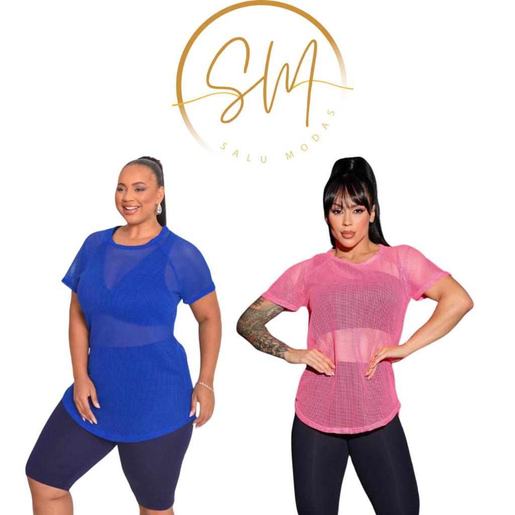 Kit 2 Blusa Long Line Arrastão Tampa Frente e Costa Alongada Feminina Fitnes Academia  Caminhada  Plus Size