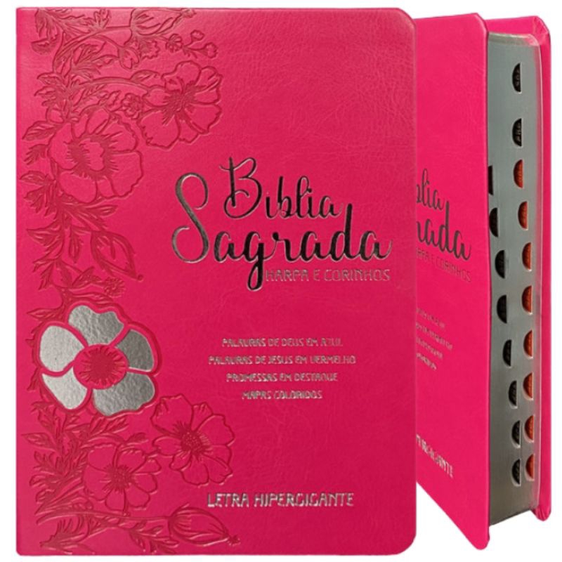 Bíblia com harpa floral Dália Pink - letra hipergigante em Oferta na Shopee