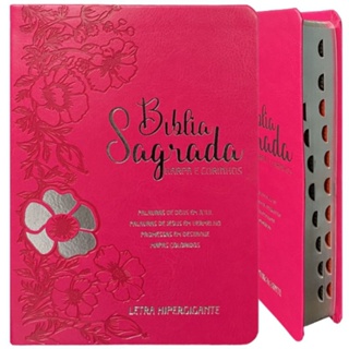 Bíblia com harpa floral Dália Pink - letra hipergigante em Oferta na Shopee