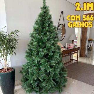 Árvore De Natal Pinheiro 2,1M E 566 Galhos Apoio De Metal Verde Sala Natal Família Natalina