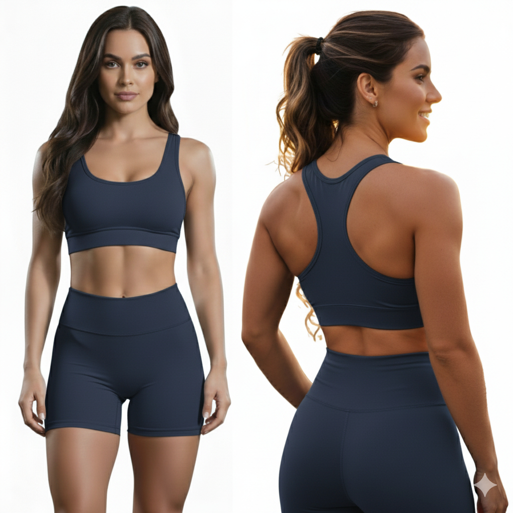 conjunto fitness academia short com cintura alta top nadador fitness suplex  zero transparência