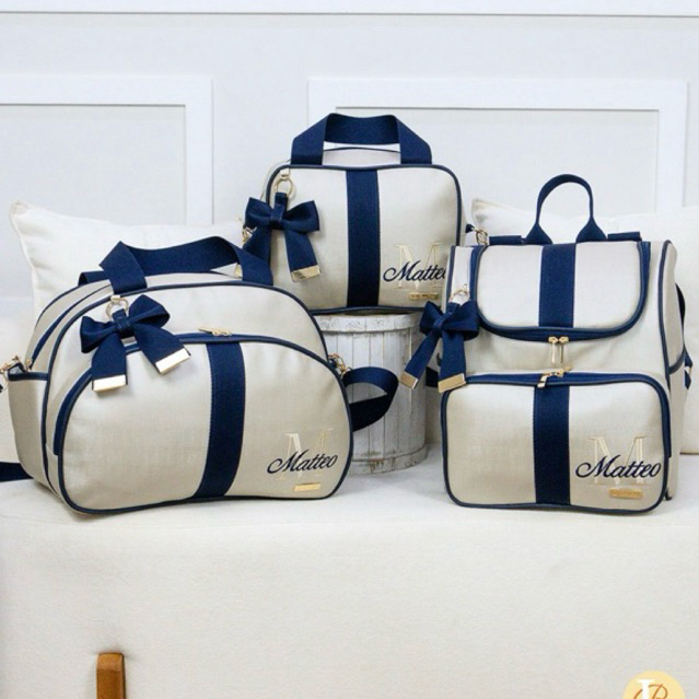 Kit de Bolsa Mochila e Frasqueira Maternidade Menina e Menino Personalizada