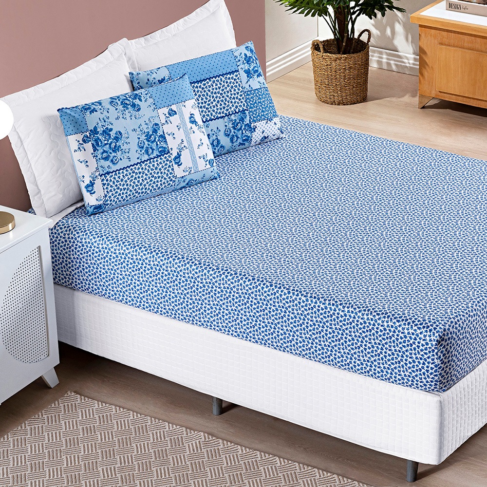 Jogo de Lençol Bouti 3 Peças Estampado Com Elástico Solteiro Casal Queen King - Super Promoção