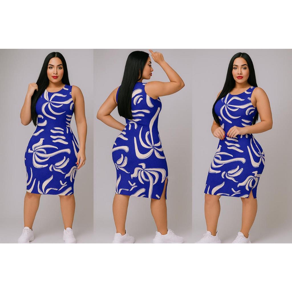 Vestidos Femininos Regata c/ Fendas na Lateraul Tendencia Festa Noite Canelado Ribana