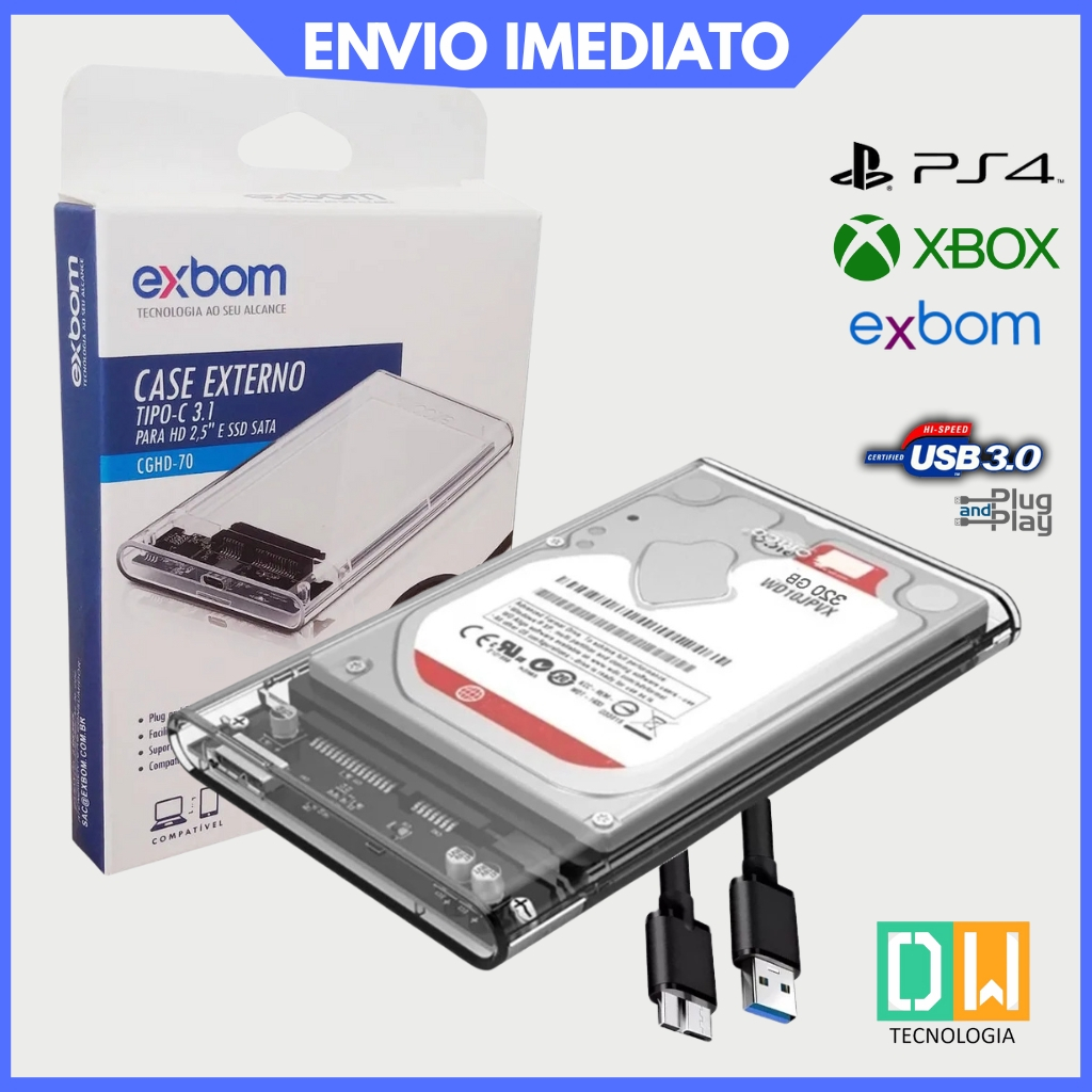 HD Externo USB 3.0 Portátil 320/500/1TB p/ PS4, Xbox & Notebook – Alta Velocidade
