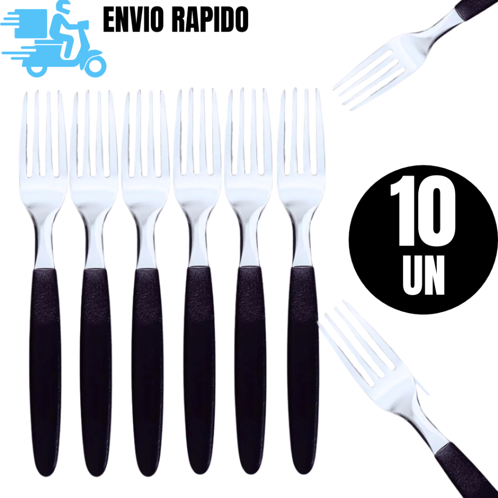 10 Unidades de Garfos de Mesa Preto19cm Aço Inox com Cabo Plástico Excelente Garfo Inox em Oferta na Shopee