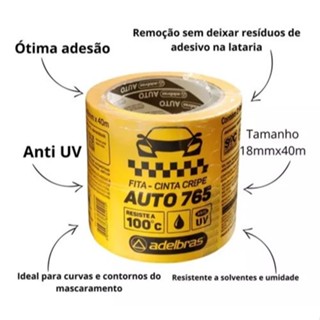 KIT 12 Rolos De Fita Crepe Amarela Automotiva Anti-UV Adelbras 765 Alta Performance 18mm x 40 metros em Oferta na Shopee