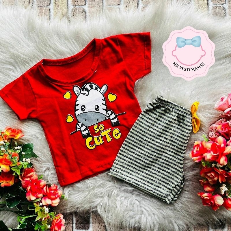 Conjunto Bebê Menina Blusa e Short Temático Verão