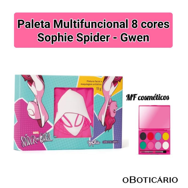 Paleta Multifuncional Sophie Spider-Gwen Hydra Liner O Boticário - 8 Cores, alta pigmentação