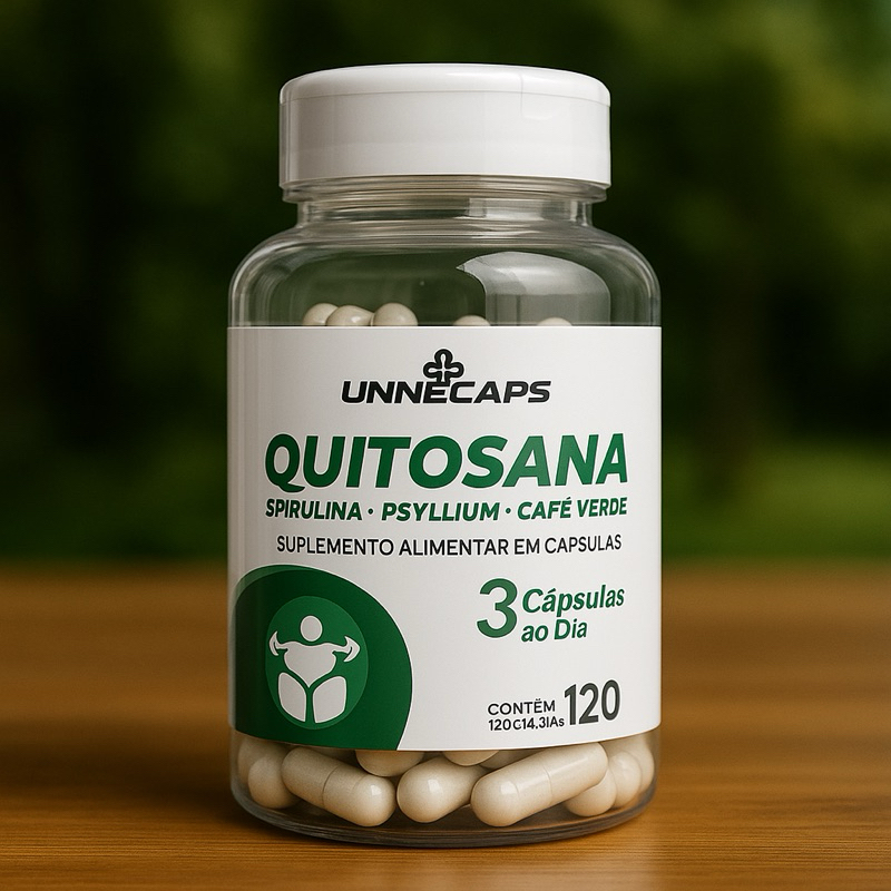 01 Quitosana (spirulina, Psylium e café verde) - UNNE+CAPS - 120 capsulas de 500mg
