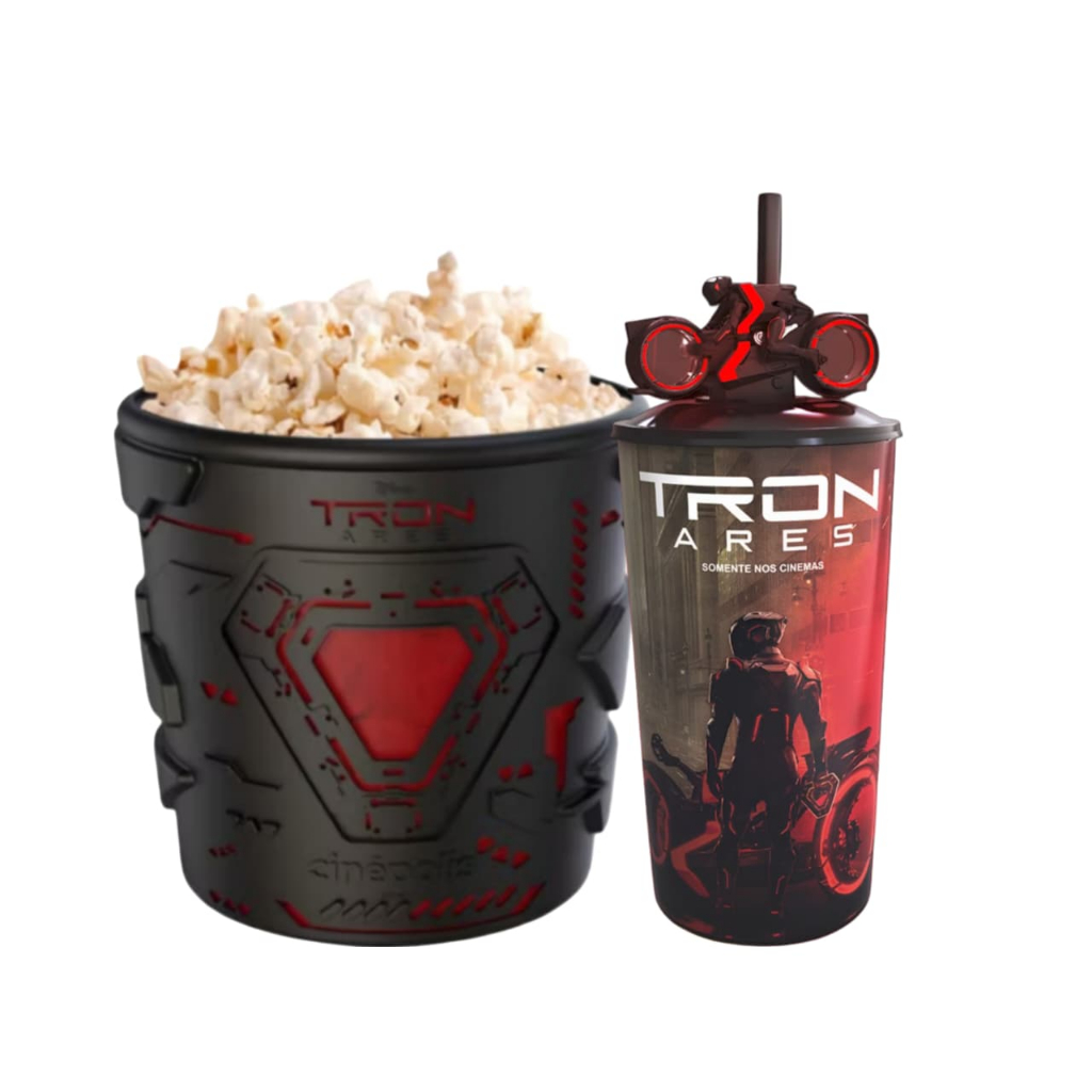 Combo Balde Pipoca Tron: Ares Cinepólis + Copo Com LED Cinemark Original Novo Disney Lacrado 2025