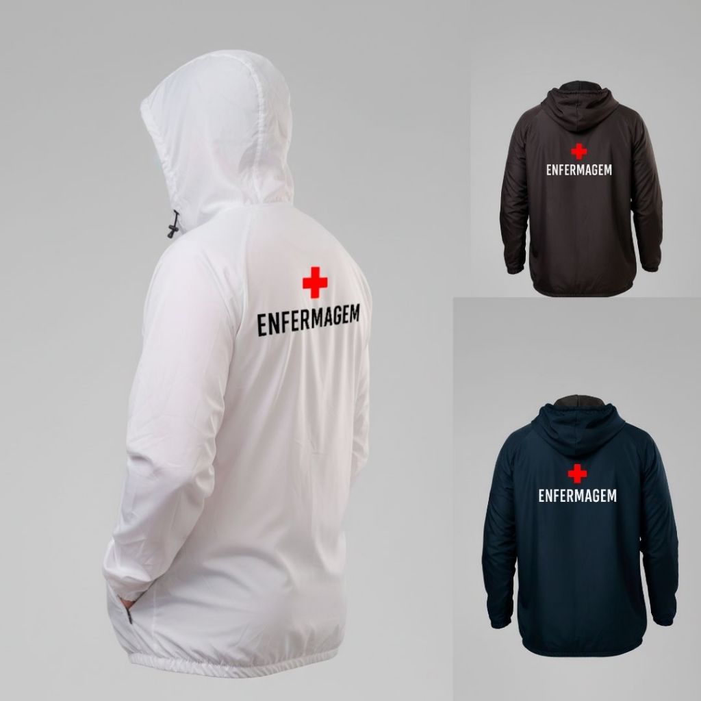 Jaqueta Corta Vento Capuz Uniforme Faculdade Enfermagem Unissex