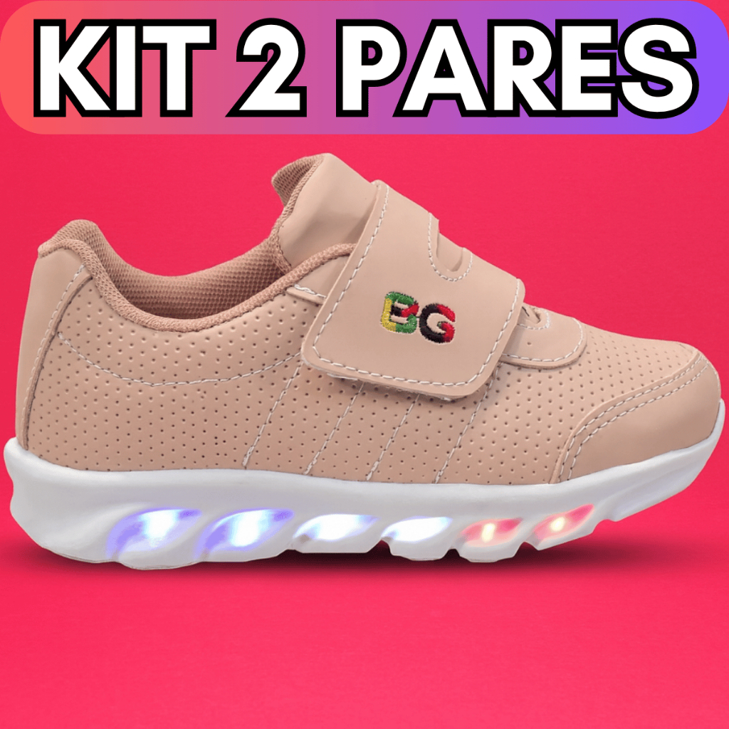 KIT 2 Tenis Menino Menina Casual Infantil Sapatenis Velcro LED Macio Confortável Amortecimento Promo
