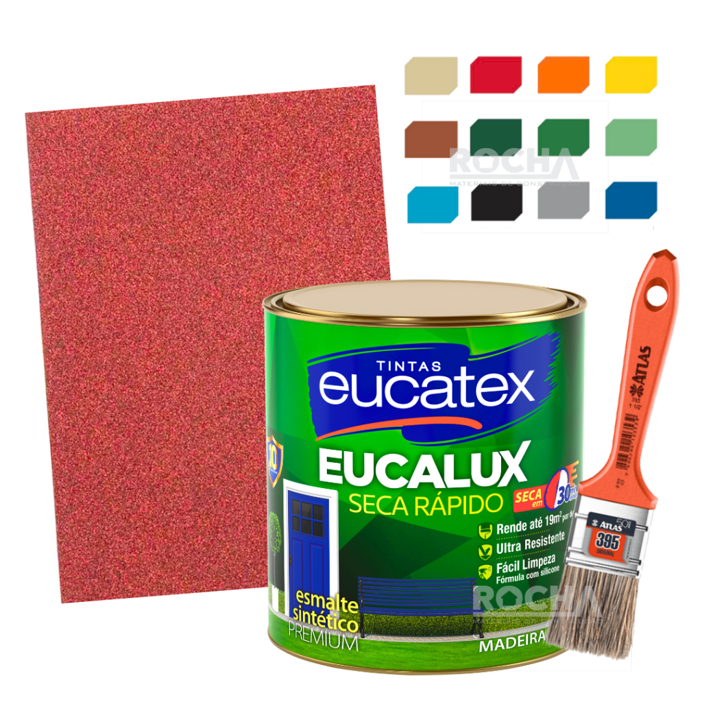 Kit Tinta Esmalte Eucalux 225ml  + Pincel + Lixa P/ Ferro Madeira Piso Seca Rapido em Oferta na Shopee
