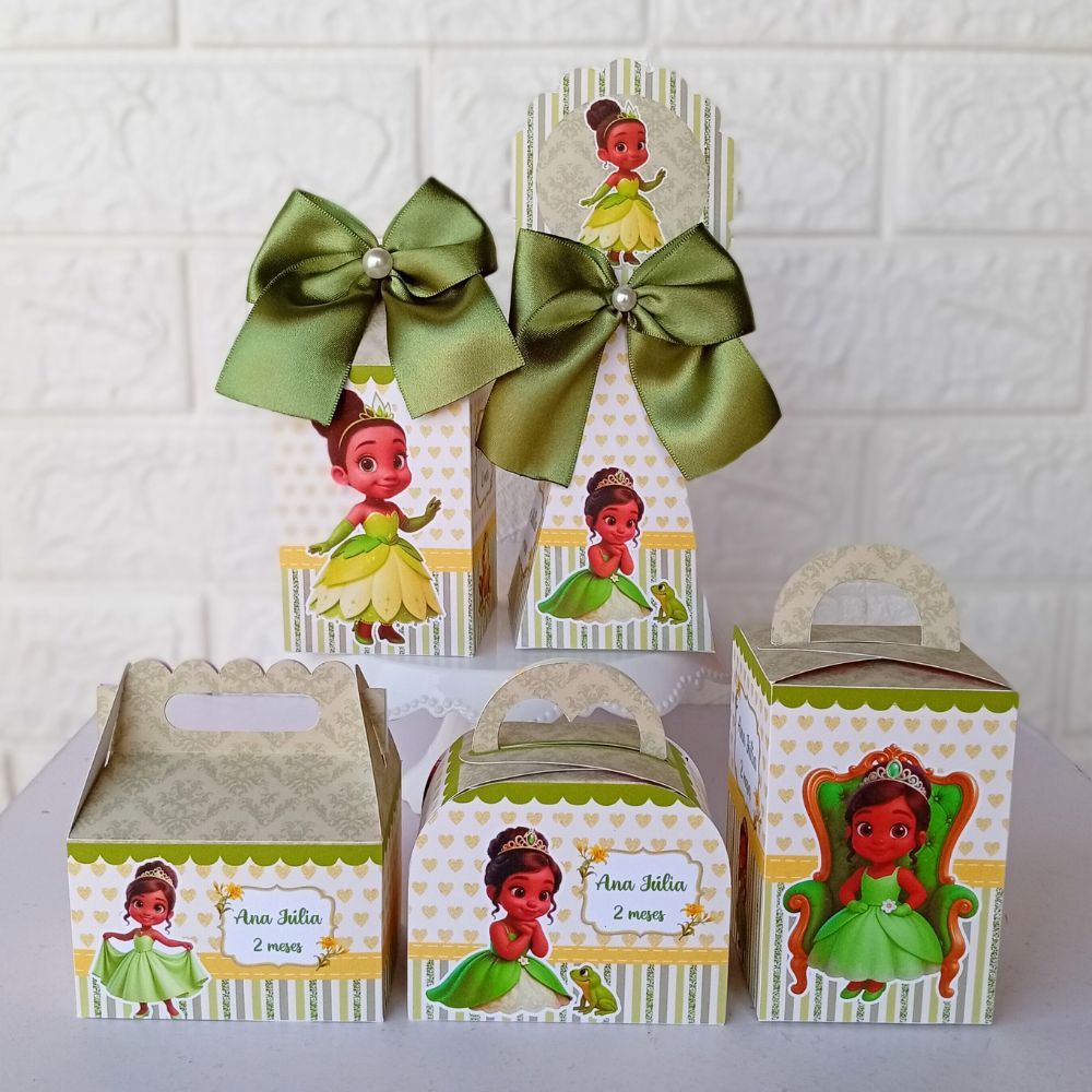 Kit caixas Personalizadas PRINCESA TIANA E O SAPO Lembrancinhas mimos personalizados para Festa- PEGUE E MONTE