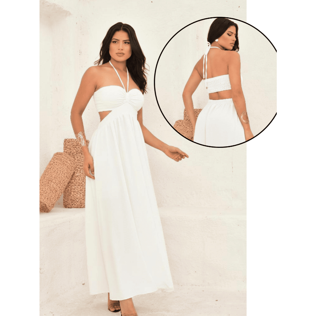 Vestido Longo Elegante detalhe Decote, Elastéx traseiro Atemporal . em Oferta na Shopee