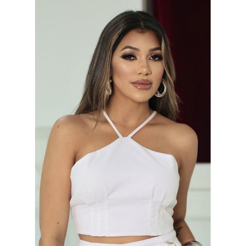 Blusa Femenino Top com amarração, Top Femenino aberto nas costas em Oferta na Shopee