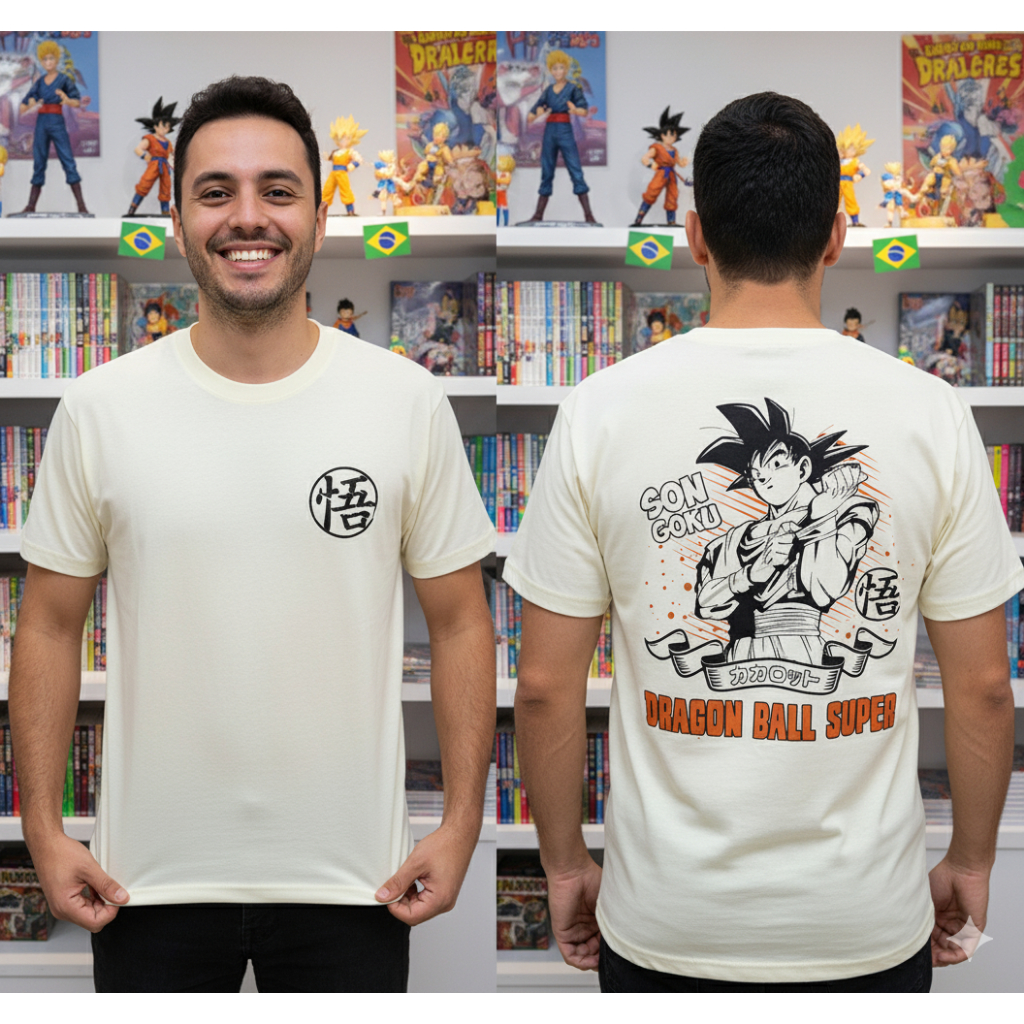 Camiseta Dragon Ball Goku Frente Minimalista e Estampa Costas Grande | PP ao G4