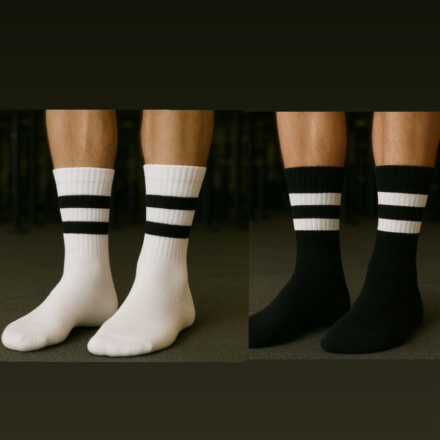 Meia Masculina Cano Alto Kit 3 a 12 Pares Confortável com Listras Ótima para Frio e Academia em Oferta na Shopee