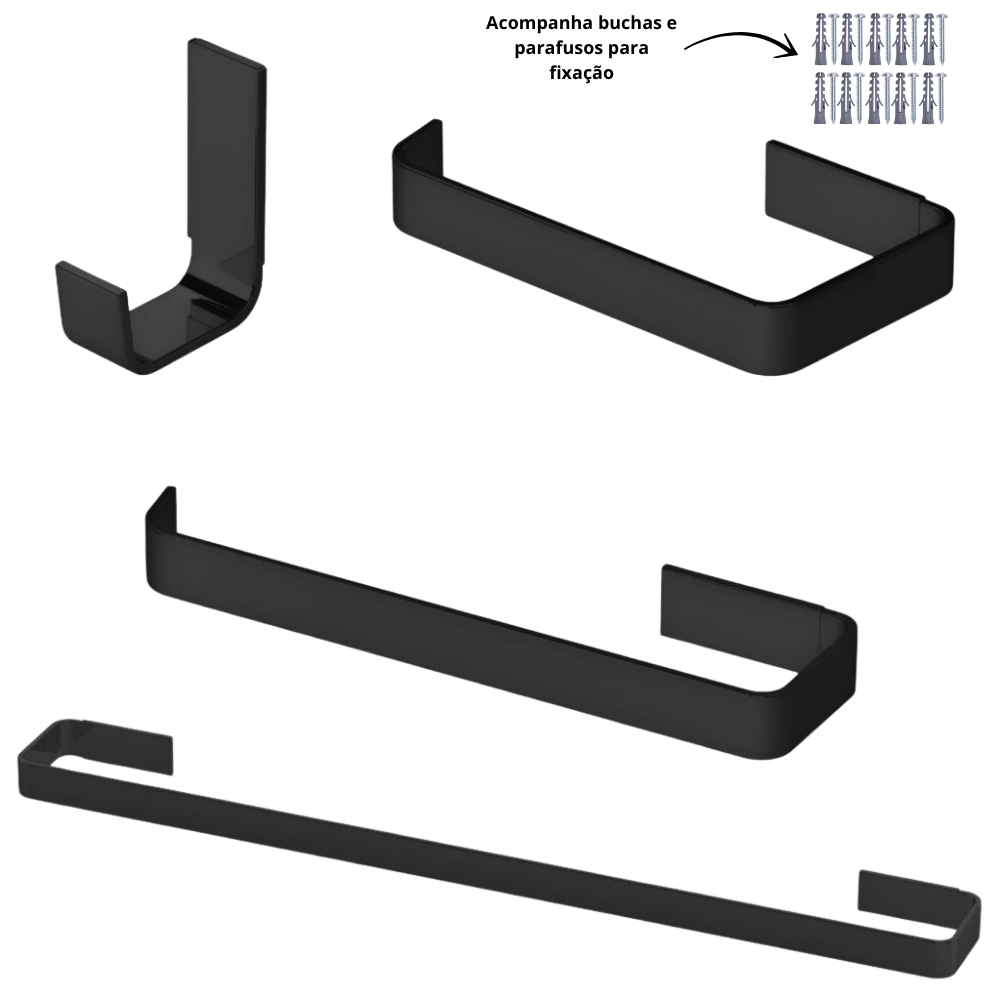 Kit 4 Peças Acessórios Banheiro Quadrado Preto Fosco – Elegância e Durabilidade em Oferta na Shopee