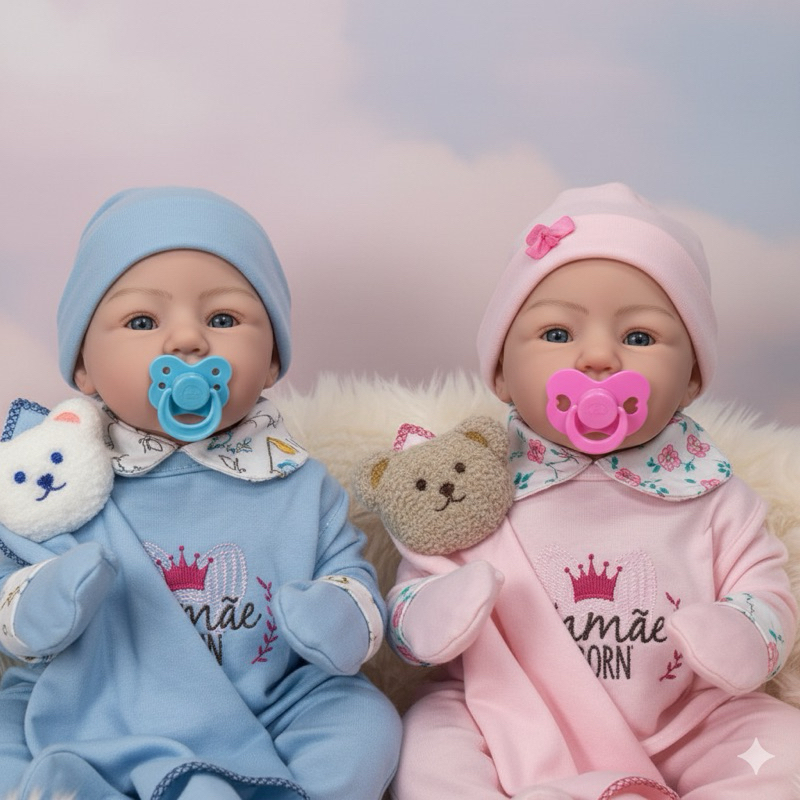 2 Bonecas Bebe Mamãe Reborn Casal Gemeos Naninha Bolsa em Oferta na Shopee
