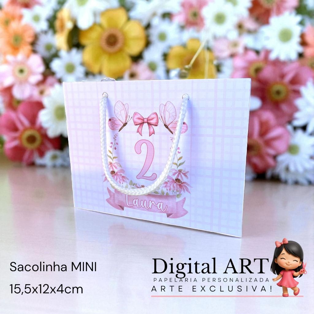 Sacolinha JARDIM ENCANTADO MINI Personalizada Sacolinha Lembrancinha Aniversário JARDIM BORBOLETAS