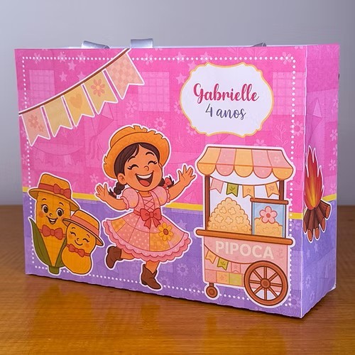 Sacolinha Personalizada Festa Junina rosa - Lembrancinhas - mimos- festa infantil -aniversario