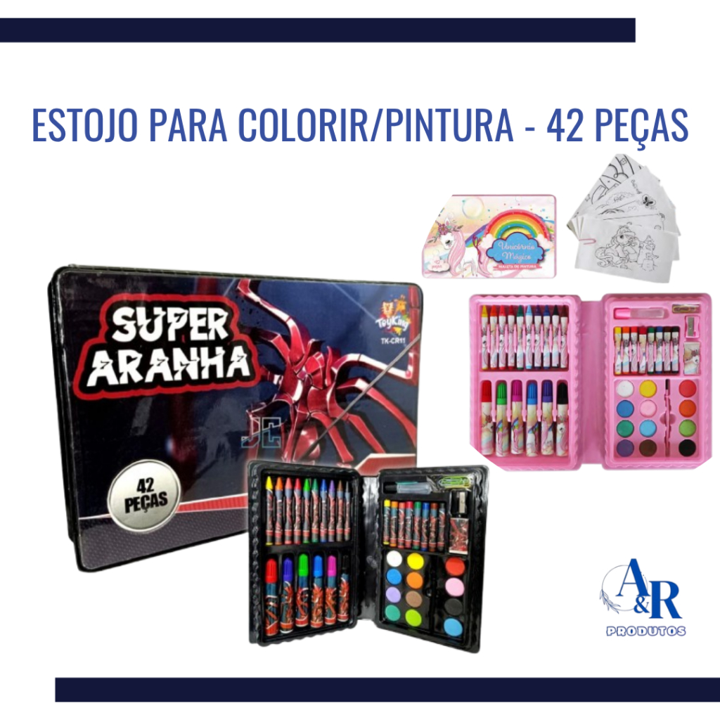 Estojo Material Escolar Maleta Para Pintura 42 Peças